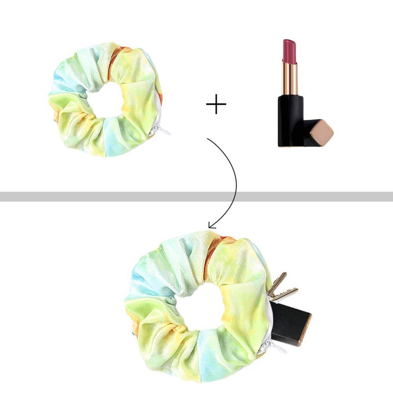 DINPREY Women's Velvet Multicolor Hair Ties with Secret Zipper Pouch - Tie Dye Scrunchies and Soft Stash Elastic Ties for Vsco Girl Stuff (6 Pcs C) - Image 4